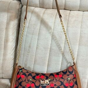 Coach Cherry Print Brown Shoulder Bag